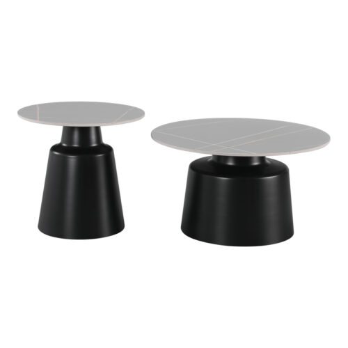 Τραπέζια σαλονιού Dualis pakoworld σετ 2 τεμ μαυρο μέταλλο-sintered stone σε γκρι μαρμάρου (x1)