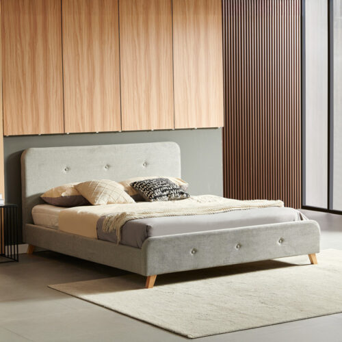 Κρεβάτι διπλό Restel pakoworld ύφασμα γκρι-μπεζ 160x200εκ (x1)