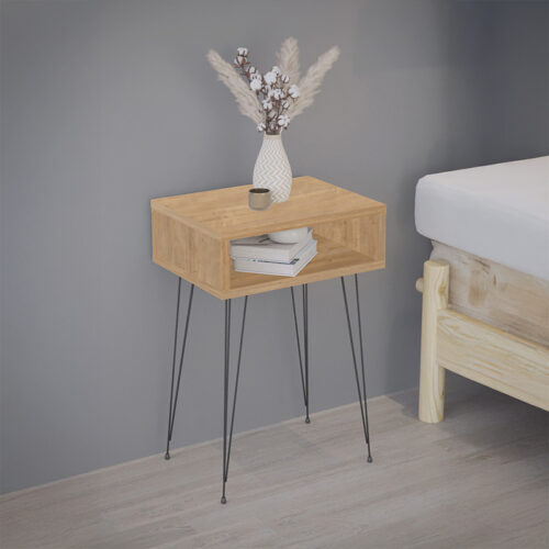 Κομοδίνο Naida pakoworld σε oak απόχρωση -μαύρα μεταλλικά πόδια 40x30x56εκ (x1)