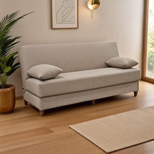 Καναπές-κρεβάτι με αποθηκευτικό χώρο τριθέσιος Romina pakoworld κρεμ ύφασμα 190x75x85εκ (x1)