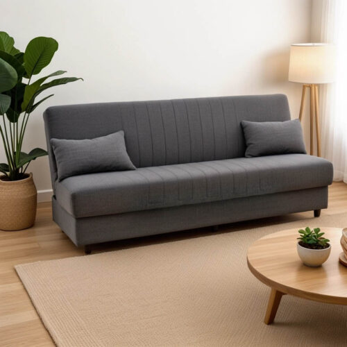 Καναπές-κρεβάτι με αποθηκευτικό χώρο τριθέσιος Romina pakoworld ανθρακί ύφασμα 190x75x85εκ (x1)