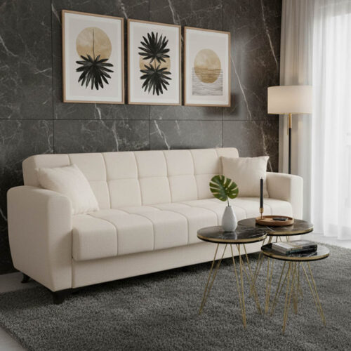 Καναπές-κρεβάτι με αποθηκευτικό χώρο τριθέσιος Modesto pakoworld κρεμ ύφασμα 215x85x80εκ (x1)