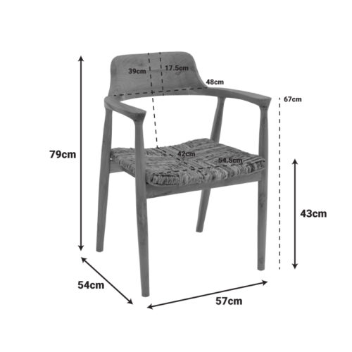 Πολυθρόνα Denverone pakoworld φυσικό teak ξύλο και ψάθα 57x54x79εκ (x1)