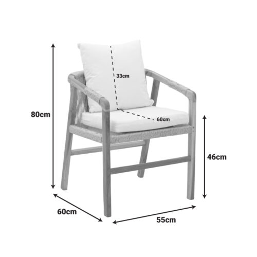 Πολυθρόνα Cuerda pakoworld σκελετός teak ξύλο με pe σχοινί σε φυσική απόχρωση 55x60x80εκ (x1)