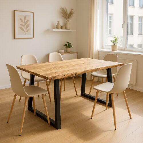 Τραπέζι Miles Slim pakoworld μασίφ ξύλο ακακίας σε φυσική απόχρωση με μαύρα μεταλλικά πόδια 140x80x76εκ (x1)