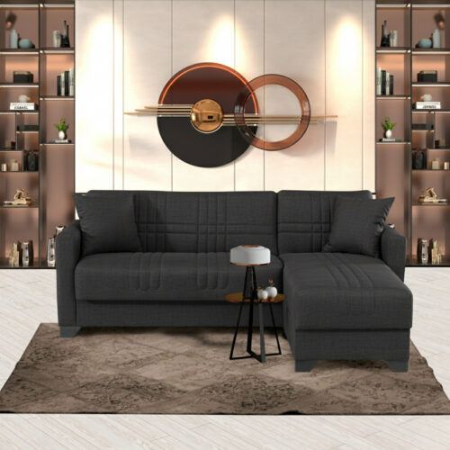 Γωνιακός καναπές-κρεβάτι αναστρέψιμος Stashio pakoworld ύφασμα ανθρακί 202x143x84εκ (x1)