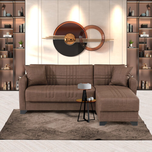 Γωνιακός καναπές-κρεβάτι αναστρέψιμος Stashio pakoworld ύφασμα καφε 202x143x84εκ (x1)