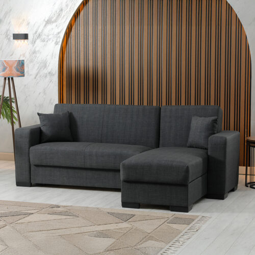 Γωνιακός καναπές-κρεβάτι αναστρέψιμος Dumma pakoworld ύφασμα ανθρακί 226x148x86εκ (x1)