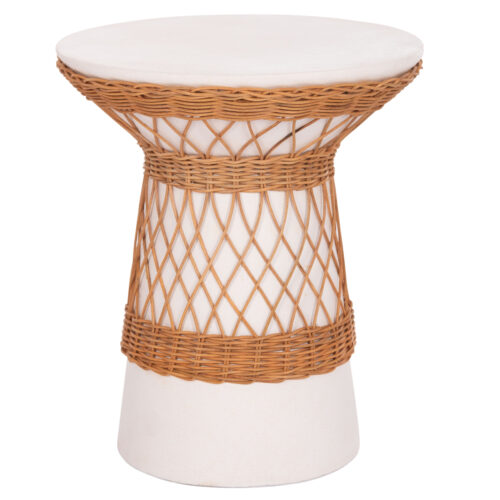 ΒΟΗΘΗΤΙΚΟ ΤΡΑΠΕΖΙ ΣΤΡΟΓΓΥΛΟ DELIA HM18167.02 FIBER CEMENT ΛΕΥΚΟ & RATTAN Φ40x45Υεκ (x1)