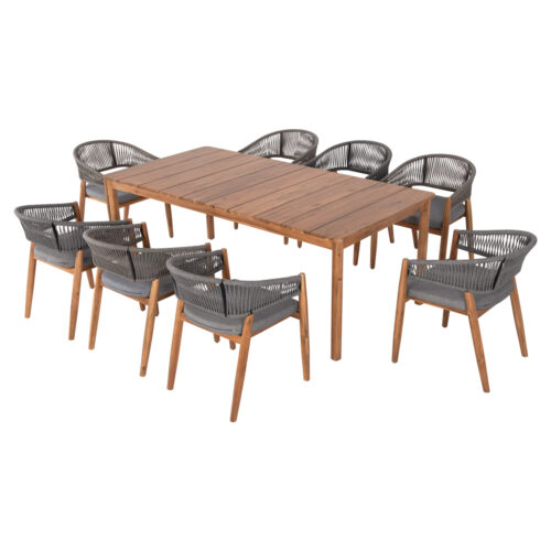 ΣΕΤ ΤΡΑΠΕΖΑΡΙΑΣ 9ΤΜΧ NAVANT HM21066.01 ΤΡΑΠΕΖΙ ΜΕ 8 ΚΑΡΕΚΛΕΣ ΞΥΛΟ ΑΚΑΚΙΑΣ-ΣΧΟΙΝΙ ΓΚΡΙ (x1)