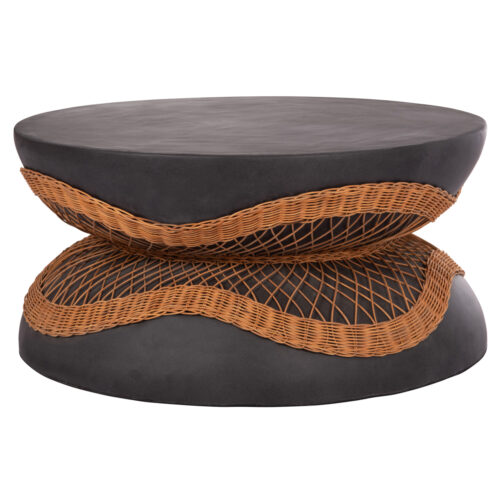 ΤΡΑΠΕΖΙ ΣΑΛΟΝΙΟΥ ΣΤΡΟΓΓΥΛΟ ANNA HM18157.01 FIBER CEMENT ΣΕ ΜΑΥΡΟ-ΦΥΣΙΚΟ RATTAN--Φ92x44.5Υεκ. (x1)