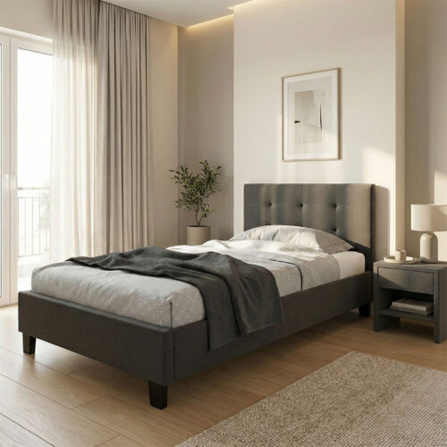 Κρεβάτι Mago pakoworld ύφασμα ανθρακί 100x200εκ (x1)