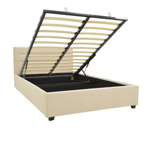 Κρεβάτι Molito pakoworld βελούδο σε εκρού απόχρωση με αποθηκευτικό χώρο120x200εκ (x1)