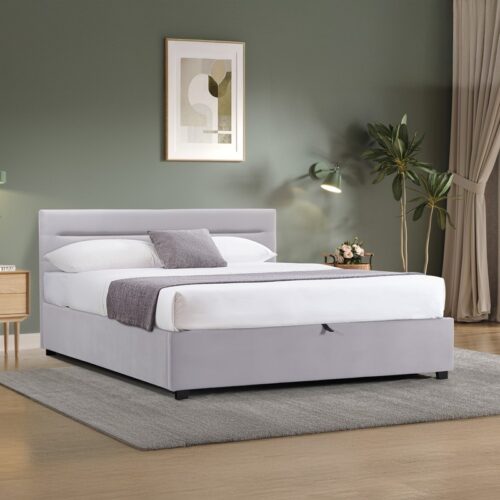 Κρεβάτι Molito pakoworld βελούδο σε γκρι απόχρωση με αποθηκευτικό χώρο150x200εκ (x1)