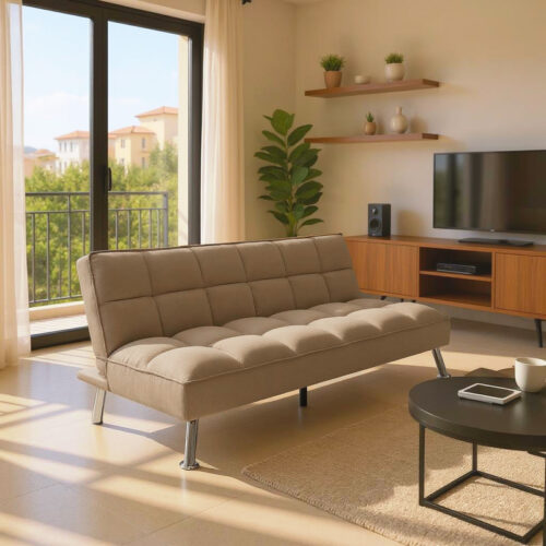 Καναπές-κρεβάτι Rebel pakoworld 3θέσιος με ύφασμα μπεζ-καφέ 189x92x82εκ (x1)