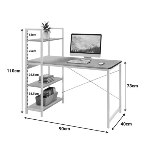 Γραφείο εργασίας Bencour pakoworld με βιβλιοθήκη mdf σε φυσική απόχρωση με μαύρο μέταλλο 90x40x110εκ (x1)