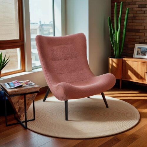 Πολυθρόνα-μπερζέρα Silla pakoworld μπουκλέ ύφασμα σε σάπιο μήλο απόχρωση 97x80x100εκ (x1)