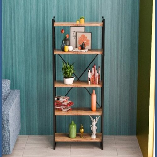 Βιβλιοθήκη Baker pakoworld καρυδί-μαύρο 66x34x180εκ (x1)