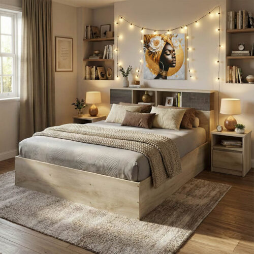 Κρεβάτι OLYMPUS pakoworld σε χρώμα castillo oak 140x200εκ (x1)