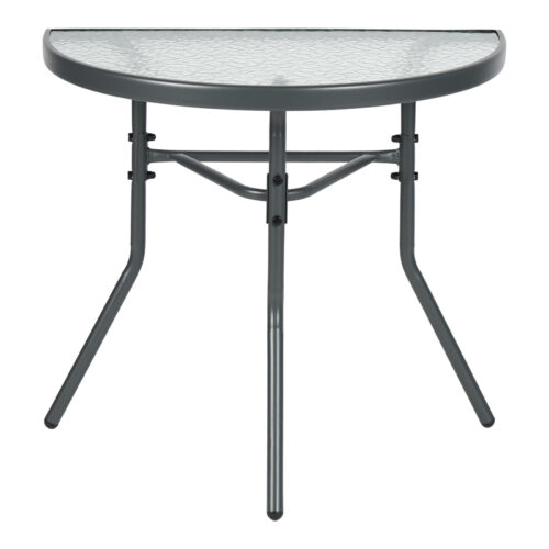 Τραπέζι ημικυκλικό Bion pakoworld γυαλί-μέταλλο σε ανθρακί απόχρωση 70x40x65εκ (x1)