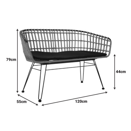 Καναπές 2θέσιος Naoki pakoworld μέταλλο μαύρο-pe φυσικό 120x55x79εκ (x1)