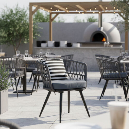 Πολυθρόνα Naoki pakoworld μέταλλο μαύρο-pe γκρι-μαξιλάρι ασπρόμαυρο (x1)