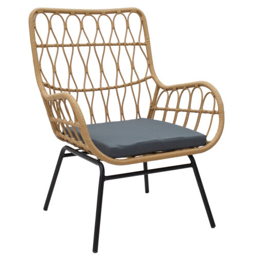 Σαλόνι Naoki-Mabil pakoworld σετ 3τεμ pe rattan σε φυσική απόχρωση με μαύρο μέταλλο (x1)