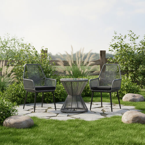 Τραπέζι Mabil pakoworld γυαλί - pe rattan σε γκρι απόχρωση Φ50x55εκ (x1)