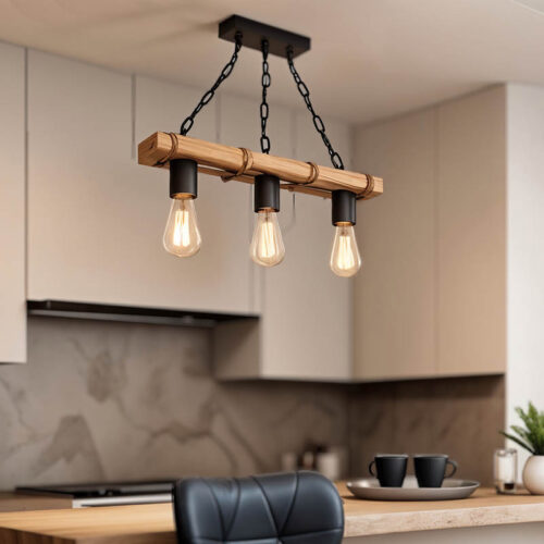 Φωτιστικό οροφής τρίφωτο PWL-1027 pakoworld Ε27 φυσικό-μαύρο 48.5x10x47εκ (x1)