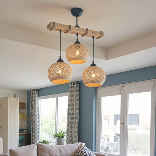 Φωτιστικό οροφής τρίφωτο Fiona pakoworld Ε27 κρεμ-φυσικό 50x20x63εκ (x1)