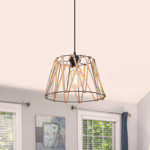 Φωτιστικό οροφής μονόφωτο PWL-1160 pakoworld E27 μαύρο-σχοινί 31x23.5εκ (x1)