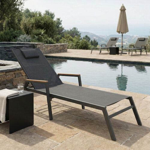 Ξαπλώστρα με μπράτσα Koby pakoworld αλουμίνιο-textilene ανθρακί (x1)