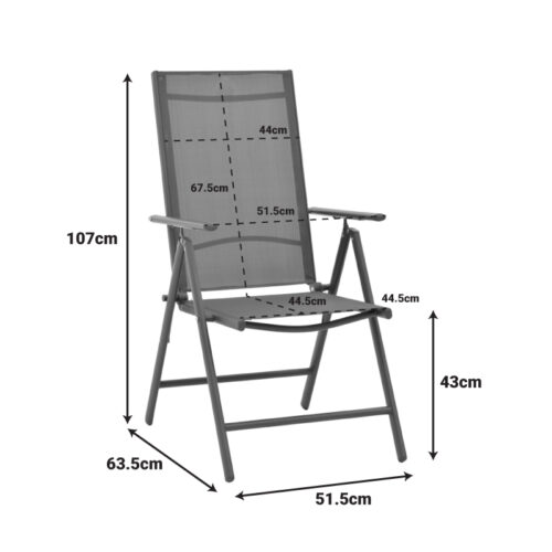 Πολυθρόνα Candor pakoworld ανθρακί μέταλλο και γκρι textilene 51.5x63.5x107εκ (x4)
