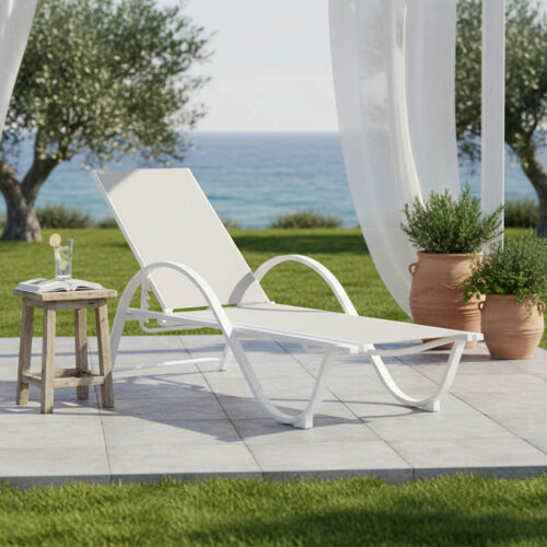 Ξαπλώστρα με μπράτσα Attain pakoworld λευκό αλουμίνιο και textilene σε μπεζ απόχρωση 191x64x32εκ (x1)