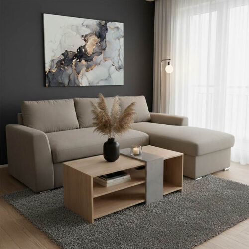 Γωνιακός καναπές-κρεβάτι αριστερή γωνία Belle pakoworld μπεζ 236x164x88εκ (x1)