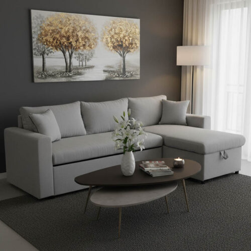 Γωνιακός καναπές-κρεβάτι αναστρέψιμος Lilian pakoworld ύφασμα γκρι 225x148x81εκ (x1)