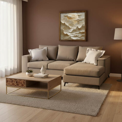 Γωνιακός καναπές Fabulous pakoworld αναστρέψιμος ύφασμα mocha-cream 240x165x95εκ (x1)