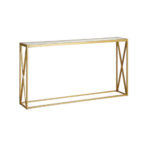 Κονσόλα μεταλλική με γυάλινη επιφάνεια Kantoo pakoworld σε χρυσή απόχρωση 120x25x75εκ (x1)