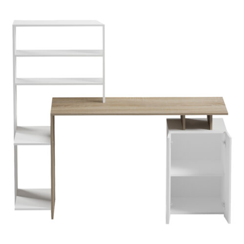 Γραφείο με βιβλιοθήκη και ντουλάπι Meza pakoworld sonoma-λευκό 146.3x55x128.8εκ (x1)