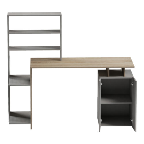 Γραφείο με βιβλιοθήκη και ντουλάπι Meza pakoworld sonoma-γκρι cement 146.3x55x128.8εκ (x1)