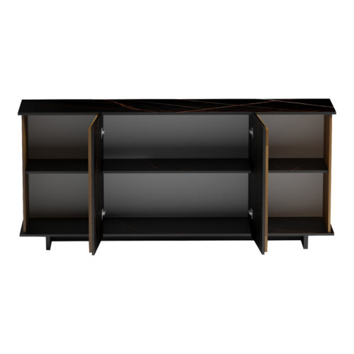 Μπουφές Zafore pakoworld καρυδί- μαύρο μαρμάρου 180x45x80εκ (x1)