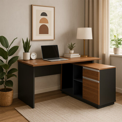 Γραφείο επαγγελματικό με δεξιά γωνία Oscar pakoworld μελαμίνη σε καρυδί-ανθρακί απόχρωση140x120x76εκ (x1)
