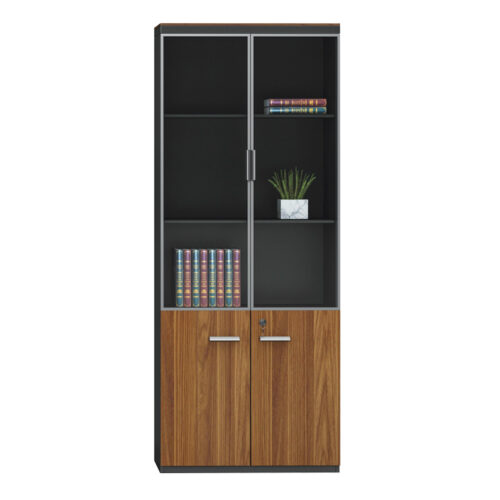 Ντουλάπες γραφείου επαγγελματικές Oscar pakoworld καρυδί-ανθρακί 160x40x200εκ (x1)