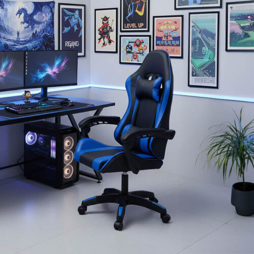 Καρέκλα γραφείου gaming William pakoworld PU μαύρο-μπλε (x1)