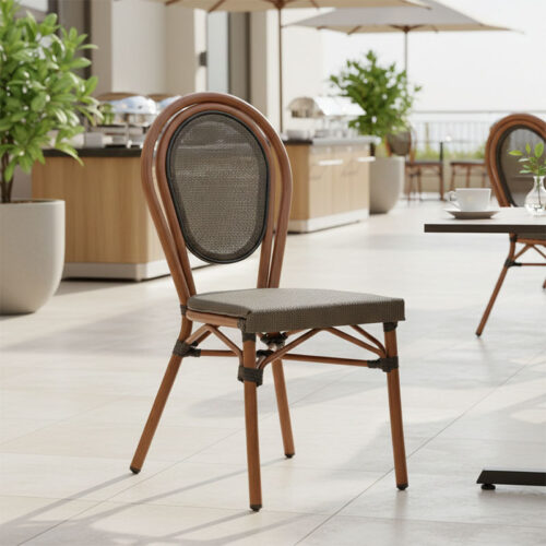 Καρέκλα Nacia pakoworld στοιβαζόμενη καρυδί αλουμίνιο-γκρι textilene 45x59x85εκ (x1)