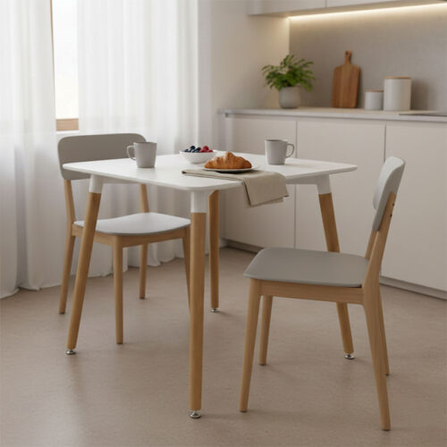 Τραπέζι Natali pakoworld MDF λευκό-πόδια σε φυσική απόχρωση 80x80x76εκ (x1)