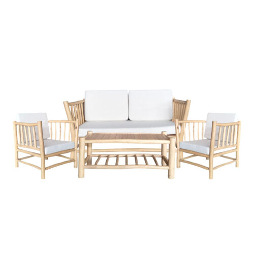 Σαλόνι Mayorka pakoworld σετ 4 τεμαχίων φυσικό teak ξύλο-λευκό μαξιλάρι (x1)