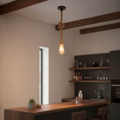 Φωτιστικό οροφής Ropily pakoworld φυσικό μέταλλο-σχοινί Φ1x100εκ (x1)