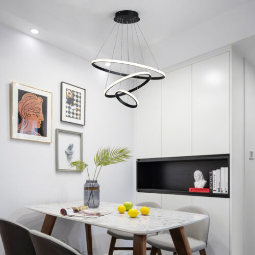 Φωτιστικό οροφής Rings pakoworld led μέταλλο μαύρο Φ60x100εκ (x1)