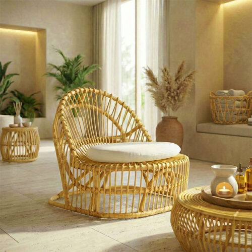 Πολυθρόνα Tromso pakoworld pe rattan σε φυσική απόχρωση με εκρού χρώμα μαξιλάρι 80x85x98εκ (x1)